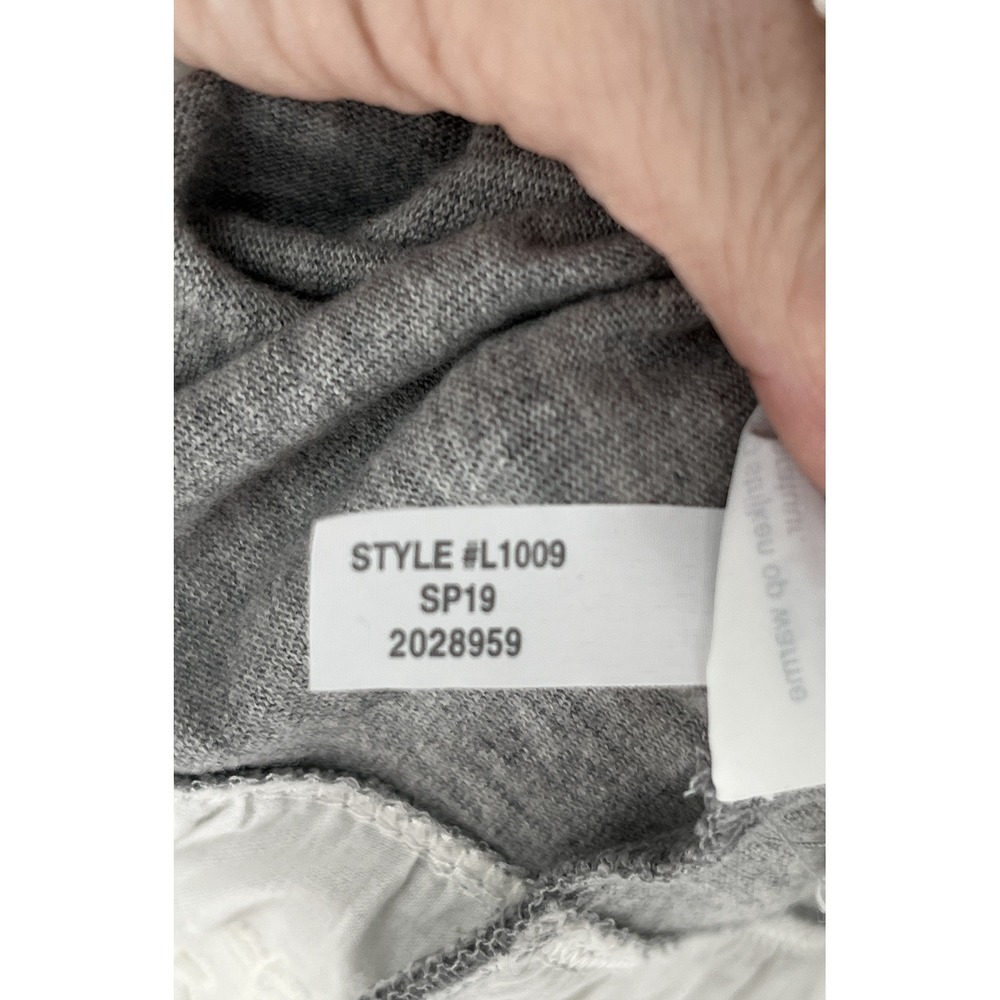 J by J Crew Womens L Cotton Eyelet Trim Hem Gray Top Long Sleeve Relaxed - Picture 7 of 8